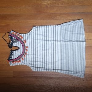 Anthropologie Striped Pom Pom Tank Top